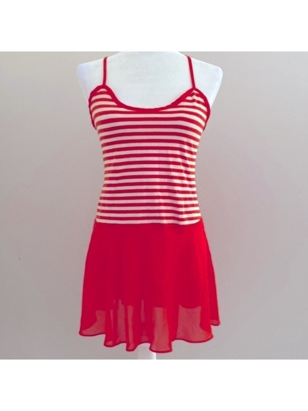 Vintage 90’s Victoria’s Secret orange and white cotton & chiffon slip